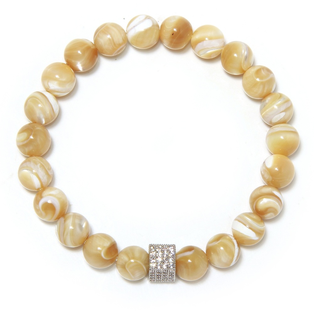 MOTHER OF PEARL STRETCHED BRACELET WITH SQUARE CZ